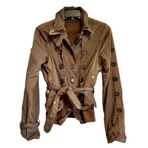 NICHOLAS K “Jake” S Army Olive/Brown Double-Breasted Jacket w Belt & Buttons